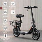 5TH WHEEL Electric Scooter With Seat And Carry Basket, 450W, 36V, 20-Mile Range, 15.5 Mph, 12 Inch - W18S