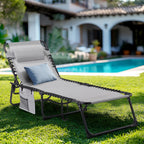 Unovivy Outdoor Chaise Lounge Chairs Set of 2, Grey, 5-Position Reclining Back