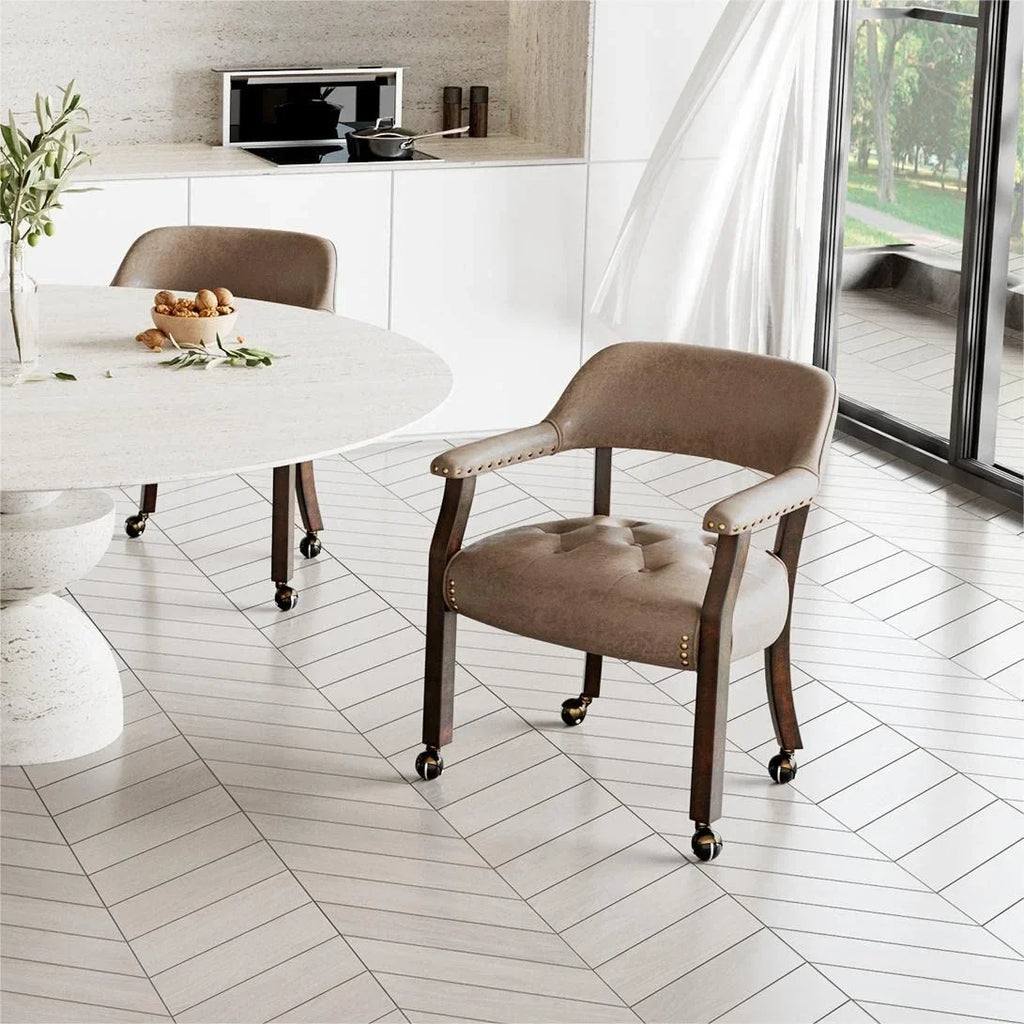 JESONVID Dining Chairs With Casters, Set Of 2, Light Yellow - MODERION