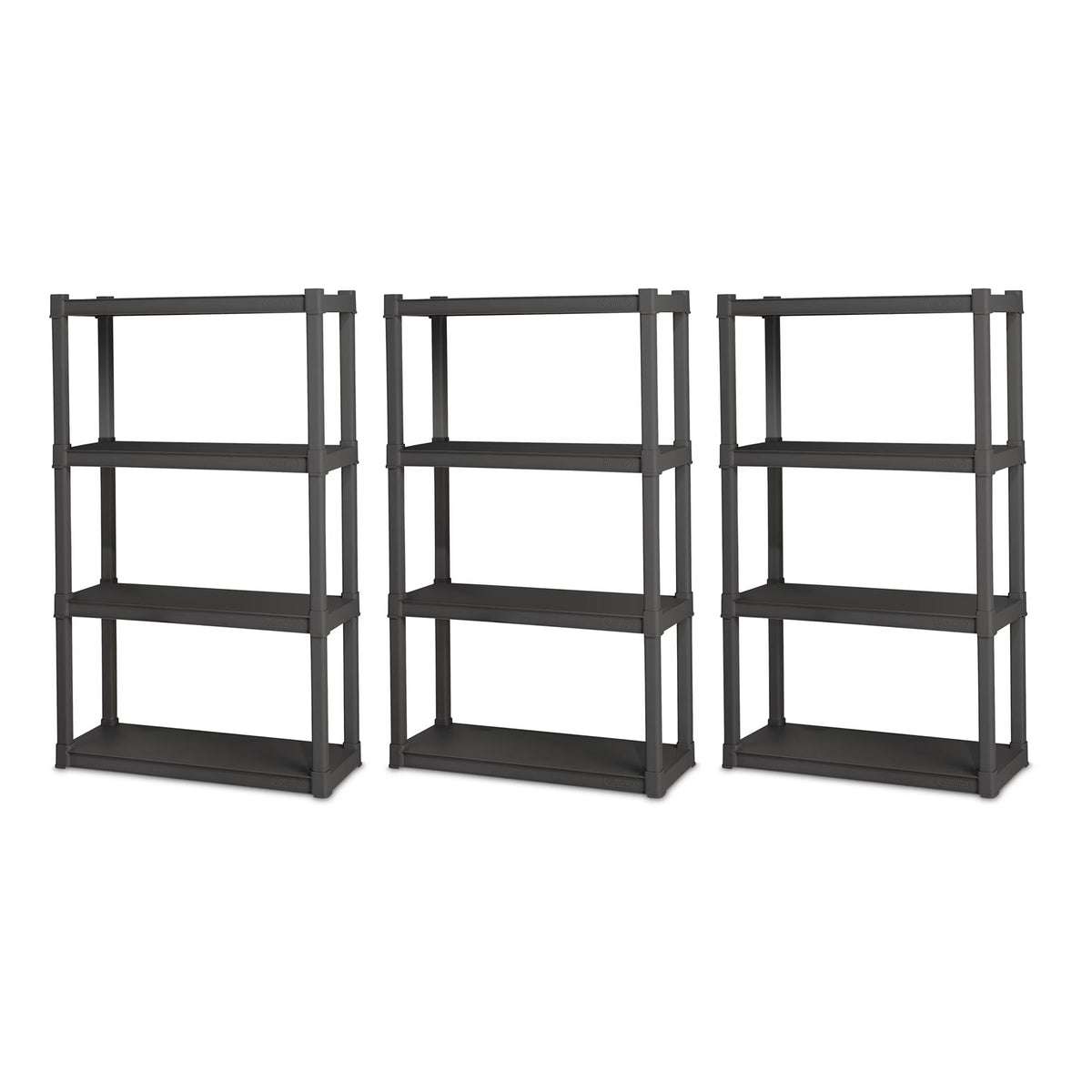 Sterilite Plastic Indoor Outdoor 4-Shelf Shelving Unit, Flat Gray, 3 Pack