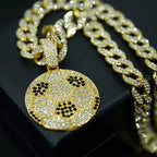 13mm Football Pendant Necklace With 20in Cuban Link Chain And CZ
