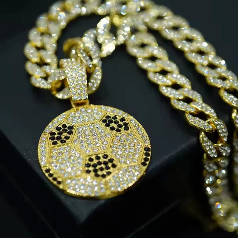 13mm Football Pendant Necklace With 20in Cuban Link Chain And CZ