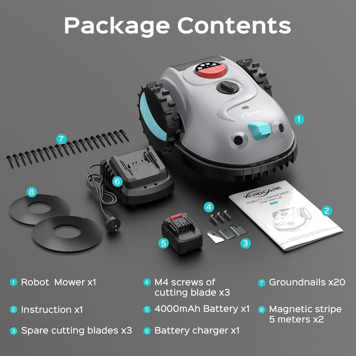 YARDCARE Robot Lawn Mower With HD Vision Navigation, 6.3-In Cutting Width - V100