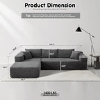 ovios 104in L-Shape Sectional Sofa With Chaise, Grey Plush Corduroy Fabric