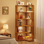 6-Tier Corner Bookshelf, 64.9 Inch Tall, Freestanding Wood Industrial Bookcase