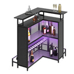 Dextrus 5 Tier Home Bar Unit With 43in Wine Cabinet, LED Lights, Wine Rack And Footrest - Black