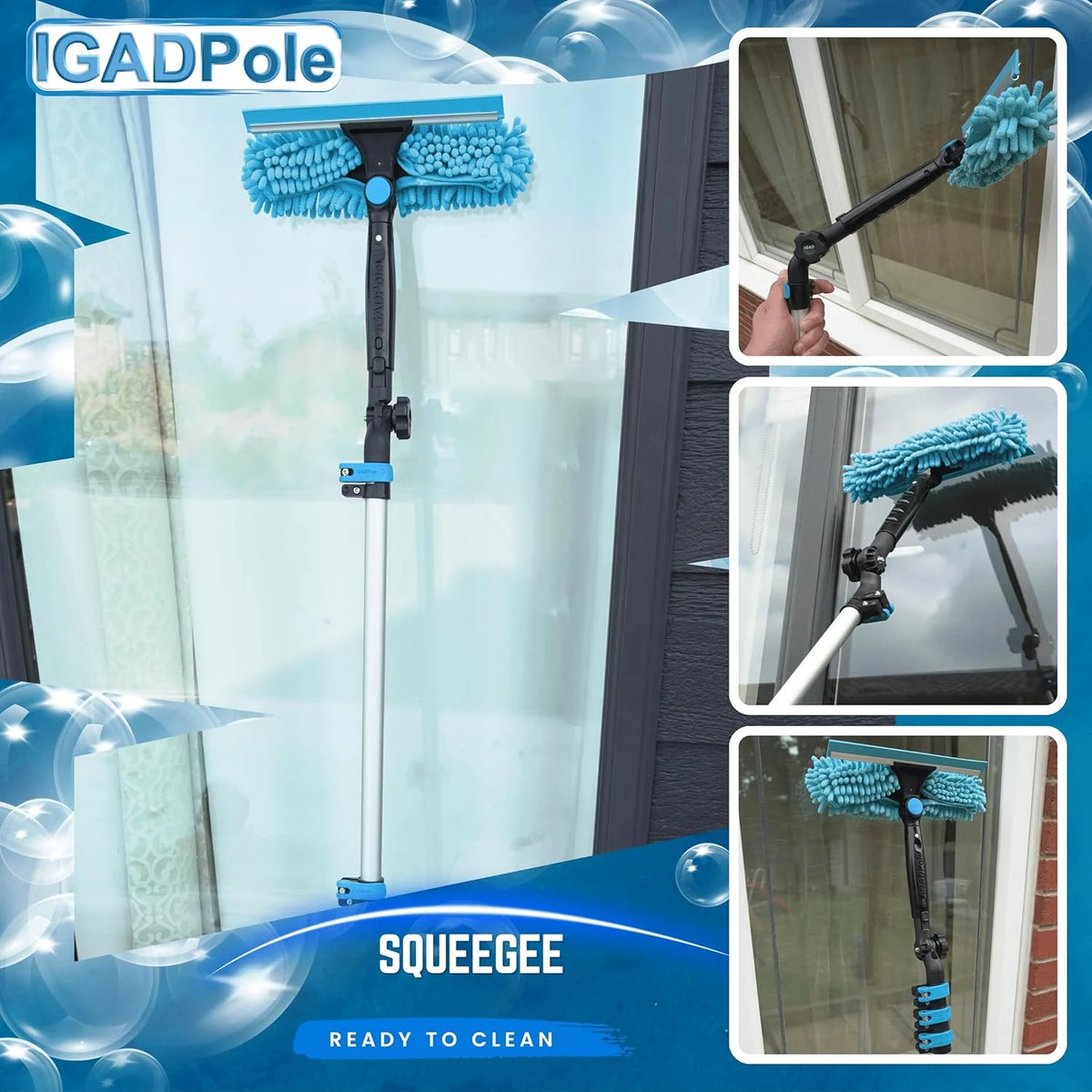 24-Foot Pole-Type Cleaning Kit, 5 To 24 Feet (7 Meters), Water-Driven Brush, 10-Inch Scraper And Soap Box