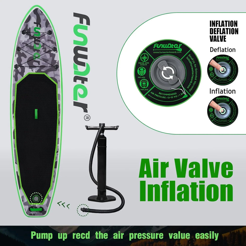 FunWater Inflatable Stand Up Paddle Board, 11 ft x 32 in x 6 in - SUP Paddle Accessories