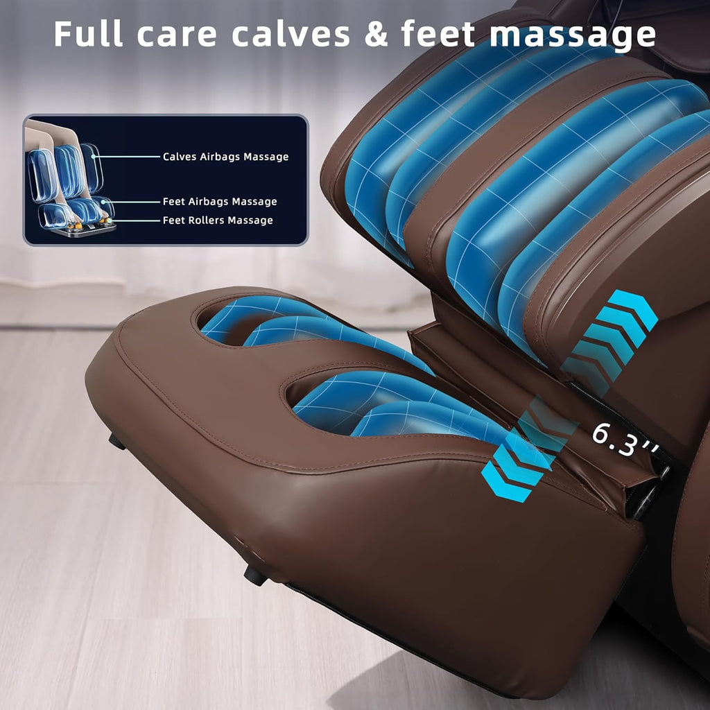 MYTHIA Full Body Zero Gravity Massage Chair With SL Track, Lumbar Heat, Foot Rollers And Bluetooth - A303C, Brown