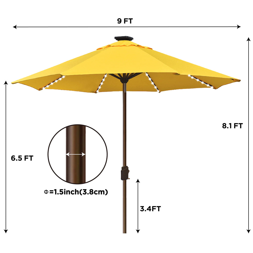 EliteShade 9ft Market Patio Umbrella With 80 LED Lights, Ruby