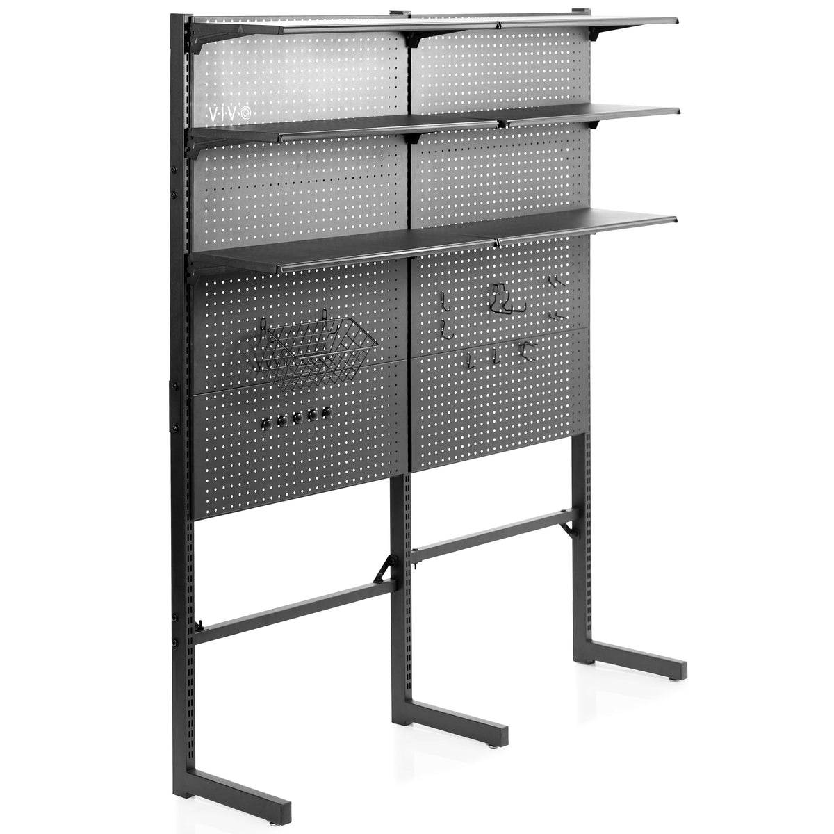 VIVO Black Freestanding Modular Pegboard Organizer With 3-Tier Organization - PP-2-PB058