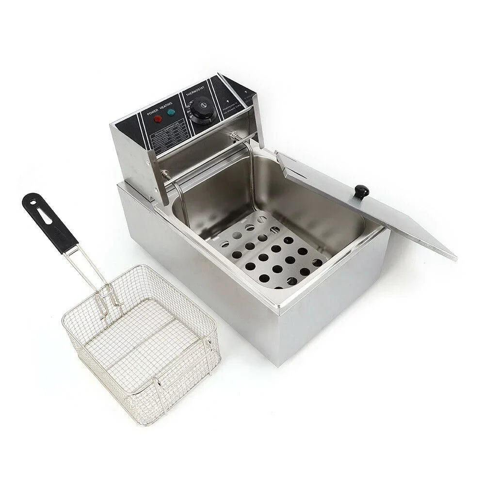 denest 5kW Large Single-Tank Electric Deep Fryer With Fry Basket - 6/12L