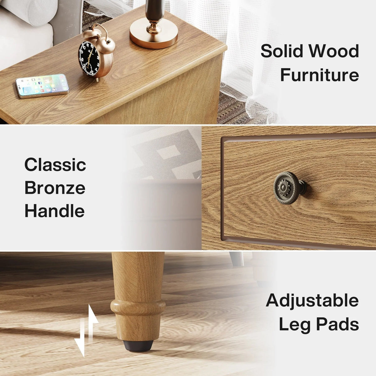 Solid Wood Narrow End Table With 3 Drawers - Fully Assembled