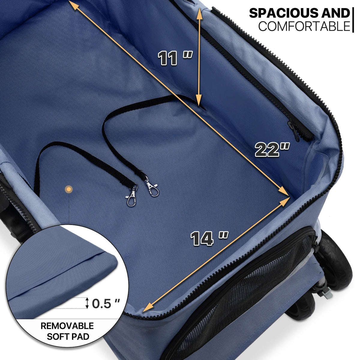 MoNiBloom 4-Wheel Foldable Pet Stroller, 33 lbs, Navy Blue