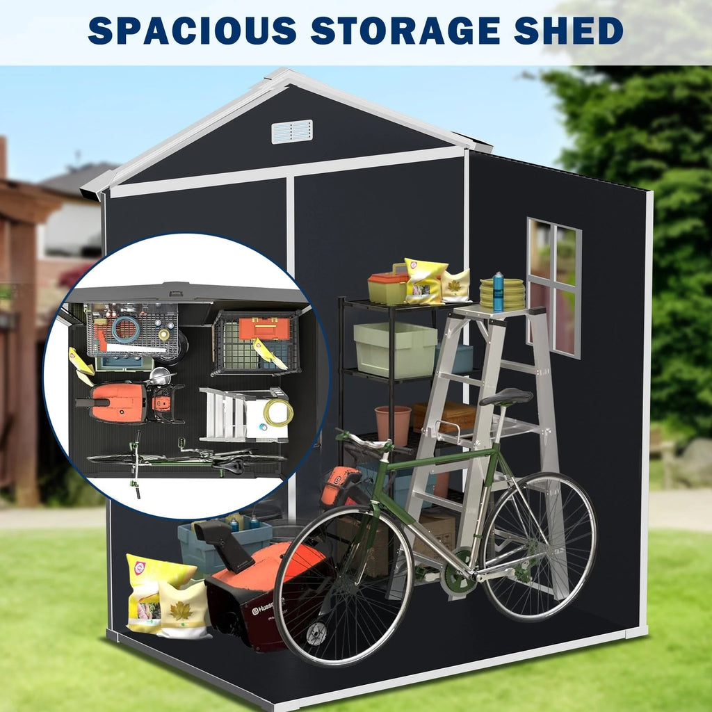 Seizeen Resin Outdoor Storage Shed With Floor, Light Gray, 82 in H