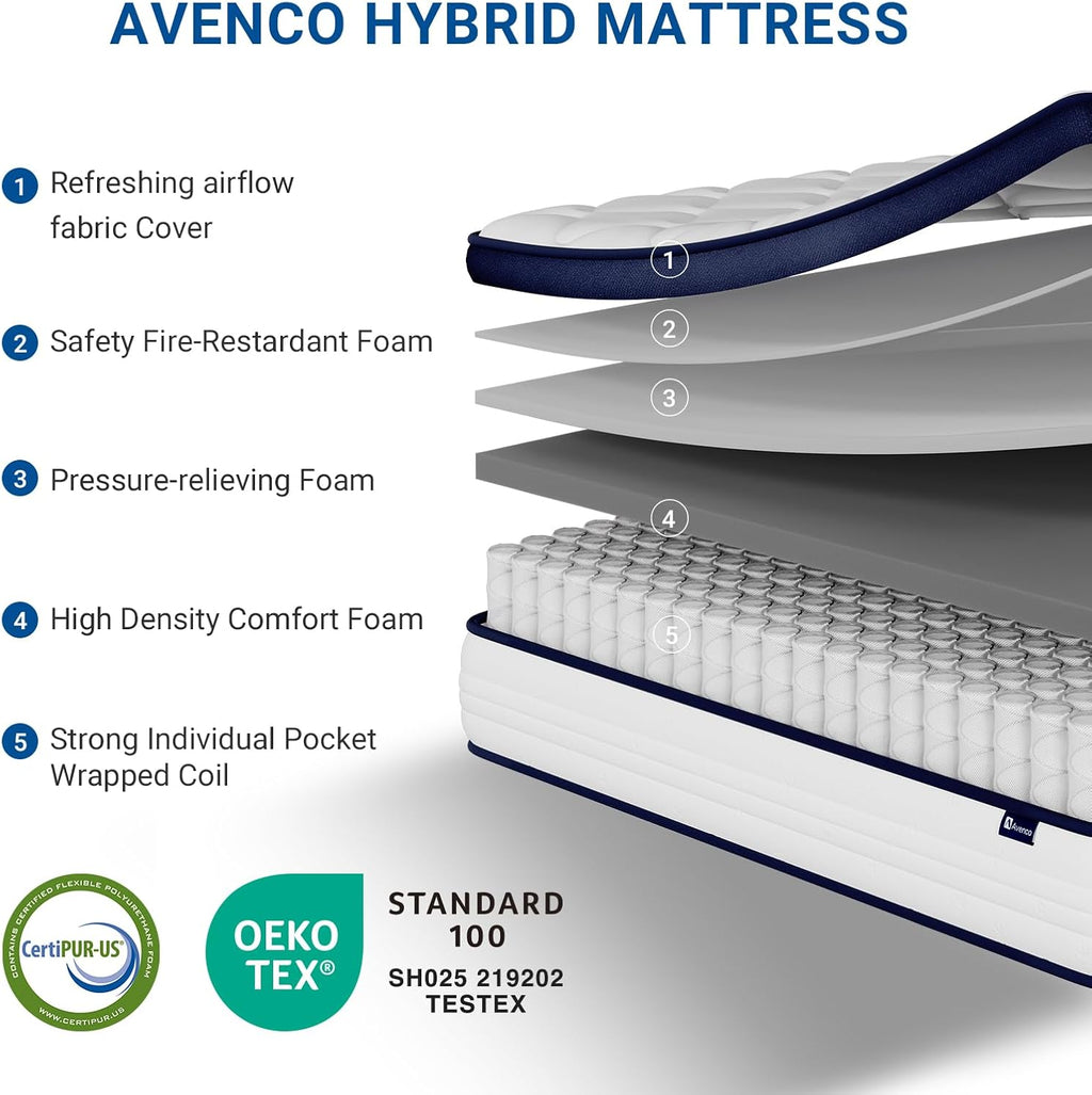 Avenco Queen Mattress, 10 Inch, Medium Plush Support With Individually Pocket Springs