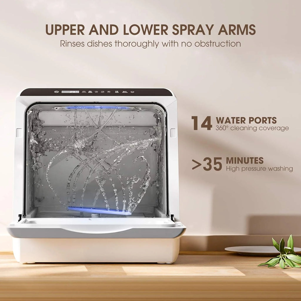 NOVETE Countertop Dishwasher, 5 L Water Tank, 5 Programs, White - TDQR01
