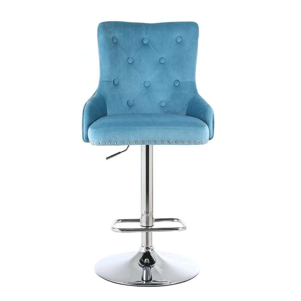 Alexent 2-Piece Swivel Bar Stools, Dark Blue, 43.7-51.6 H, 19.3 W x 18.1 D - Silver Footrest