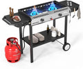 Dual-Burner Propane Outdoor Stove, 16.5 x 54.3 x 38 Inches, 150,000 BTU Griddle Cooker With Side Shelves - Auto-Ignition