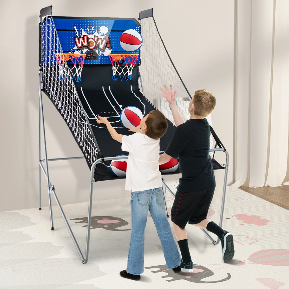 Costway Dual Shot Basketball Arcade Game, Blue, 8 Game Modes, 81in x 43in x 81in