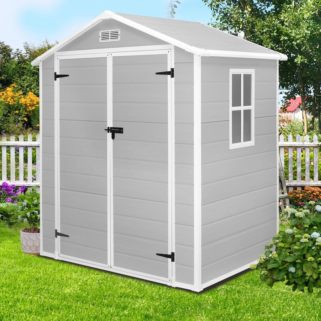 Seizeen Resin Outdoor Storage Shed With Floor, Light Gray, 82 in H