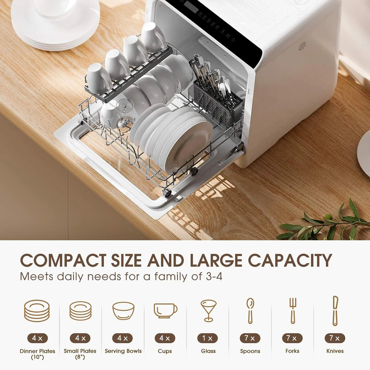 NOVETE Countertop Dishwasher, 5 L Water Tank, 5 Programs, White - TDQR01