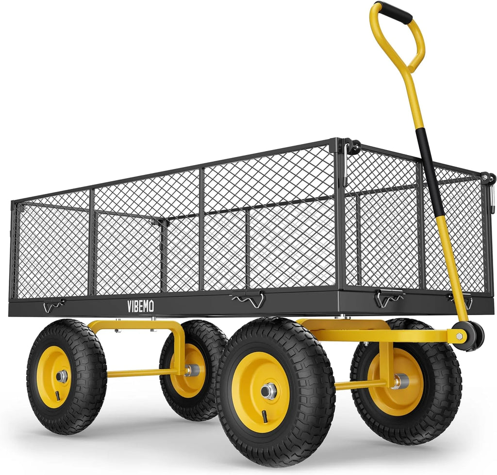 Vibemo Steel Garden Cart 2-in-1, 1400 lbs, 13 in Pneumatic Tires, Black - VB-GC02