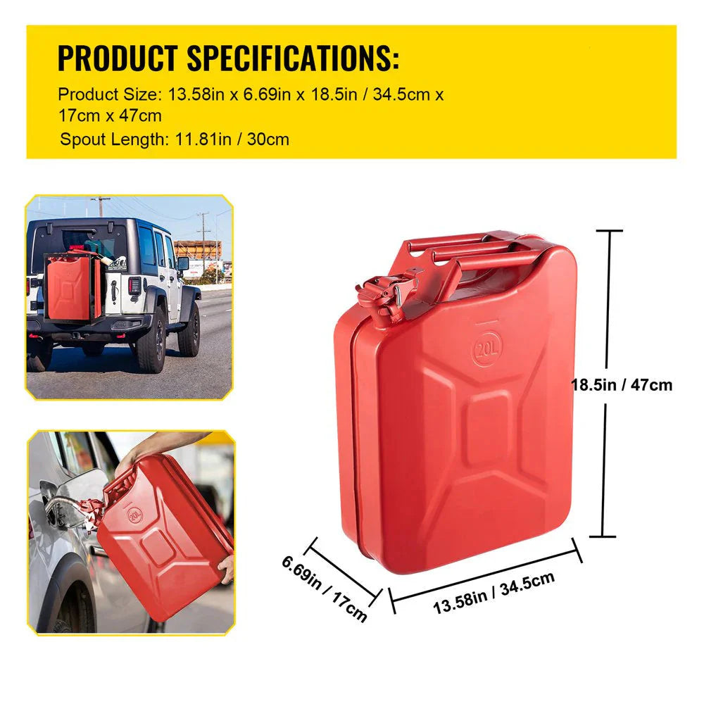 VEVOR Steel Jerry Fuel Can 5.3 Gallon/20 L, 2 Count, Red - 2X20LRED