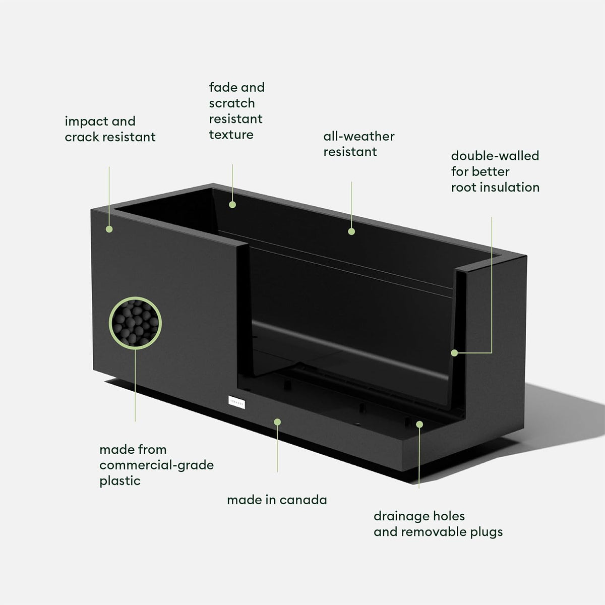 Veradek Rectangular Planter, Large, 16 in x 15 in x 38 in - Block Series Long Box