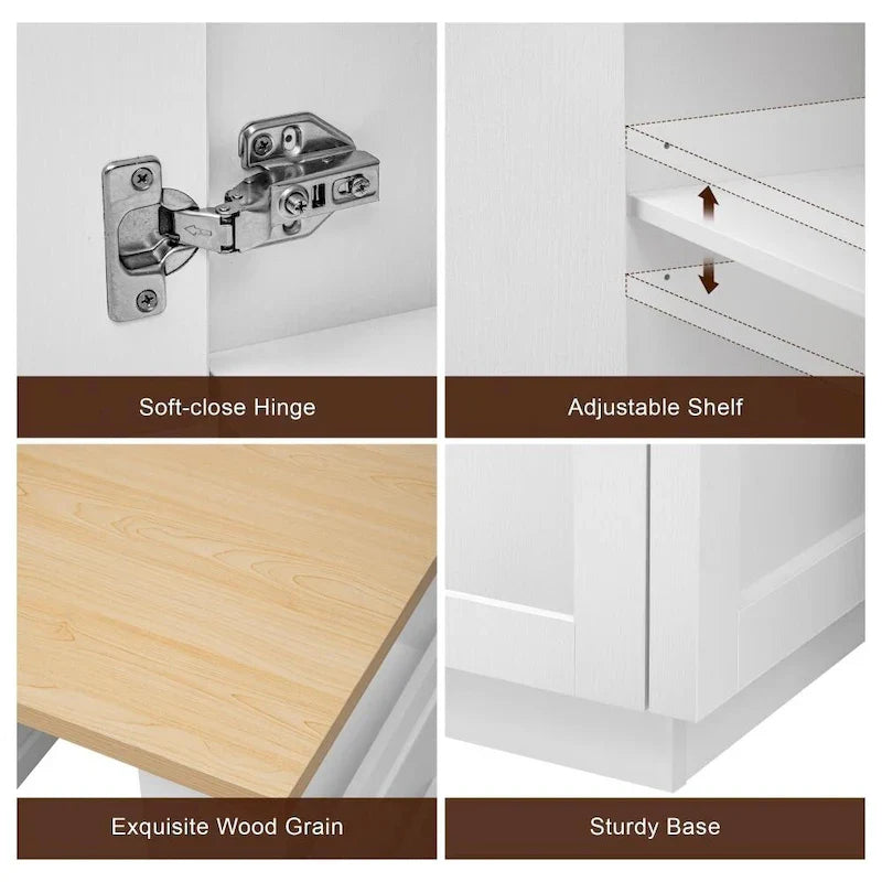 82.7 Wooden Kitchen Island With Extendable Dining Table And Double-Sized Storage