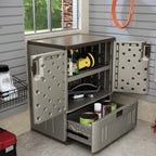 Suncast Single Drawer Resin Base Storage Cabinet - Platinum Metallic