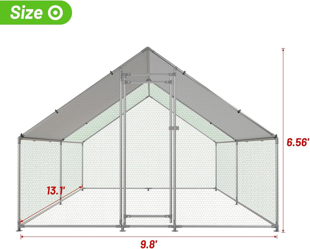 Metal Walk-In Chicken Coop Poultry Cage With Anti-UV Cover - Multiple Sizes