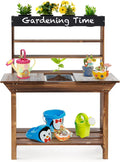 DORTALA Kids Potting Bench Mud Kitchen, Fir Wood, 4 Pots, 28 x 16 x 36 in