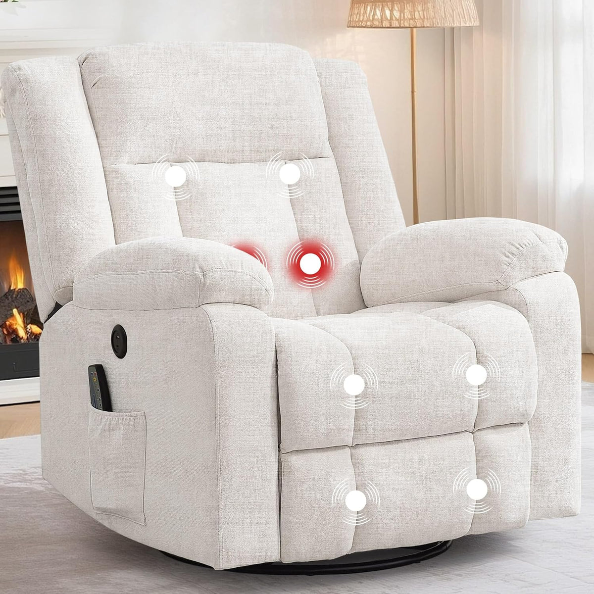 Korser Swivel Rocker Recliner Chair With Massage, Heating, USB Charging And Storage