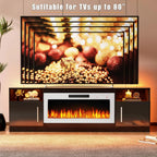 Waleaf TV Stand With 18 in Electric Fireplace And Adjustable Glass Shelves - TVs Up To 65 inch