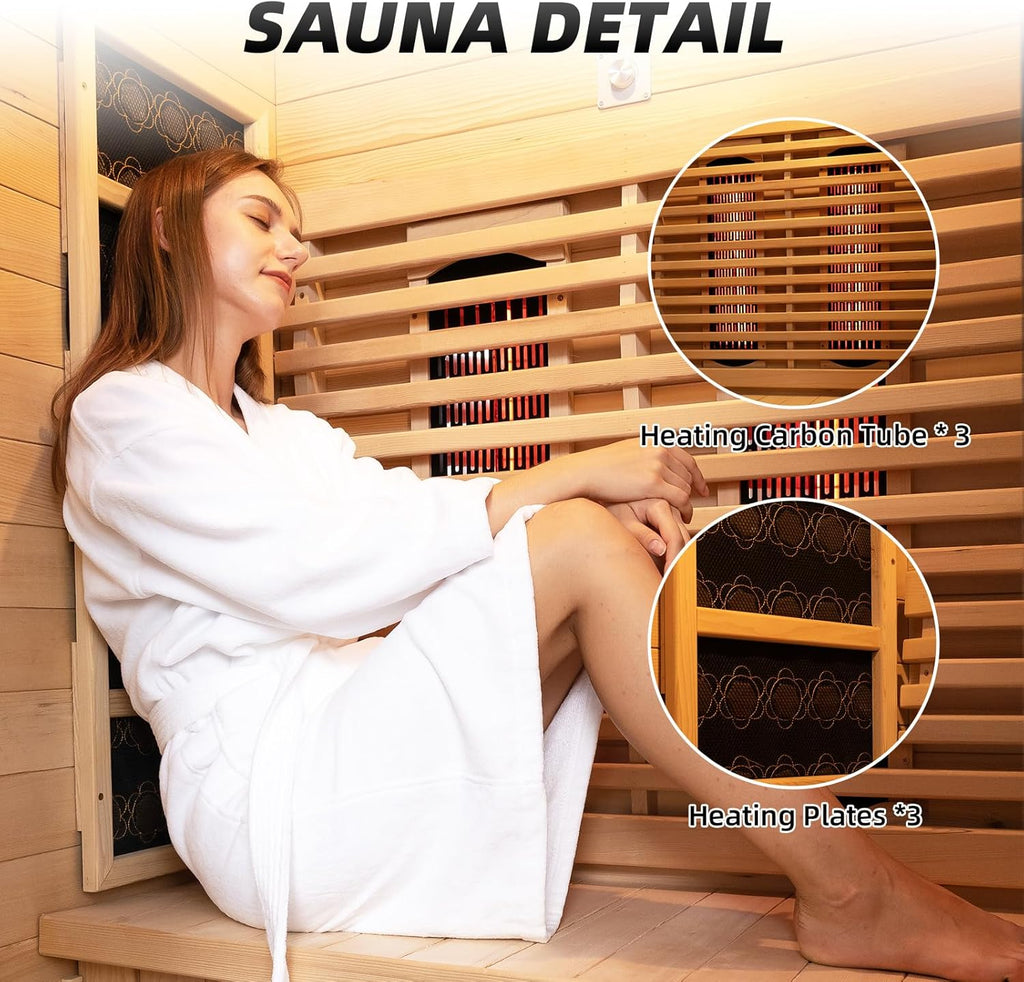 2-Person Red Light Far Infrared Indoor Sauna, 1750W/110V, Canadian Hemlock, 41.33in x 47.24in x 74.80in