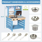 Brinjoy Kids Mud Kitchen Playset, Double-Sided Wooden, Blue, 22.5 x 21.5 x 33.5 in