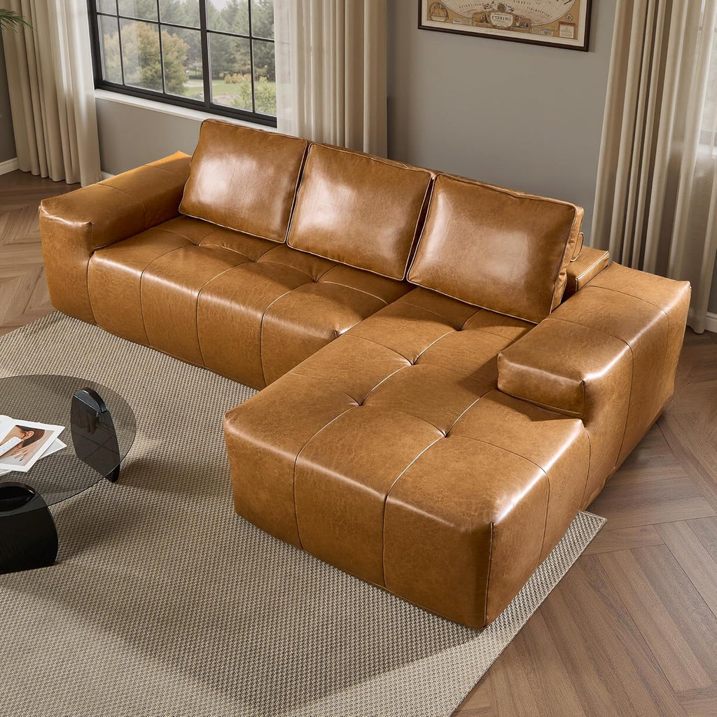 ovios 104in L-Shape Sectional Sofa With Chaise, Grey Plush Corduroy Fabric