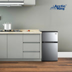 Arctic King Two-Door Mini Fridge With Freezer, 3.2 Cu ft, 18.5 in x 19.4 in x 33.3 in, Stainless Steel - E-Star