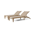 Outdoor Chaise Lounge, Single, Acacia Wood and Faux Rattan, Light Brown and Light Multibrown, 77.00 x 25.50 x 33.00 Inches - Shane