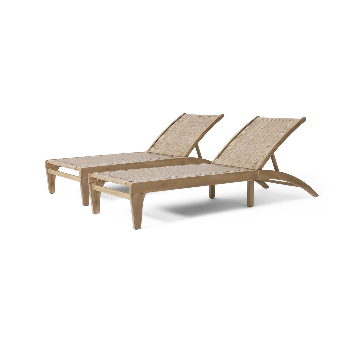 Outdoor Chaise Lounge, Single, Acacia Wood and Faux Rattan, Light Brown and Light Multibrown, 77.00 x 25.50 x 33.00 Inches - Shane