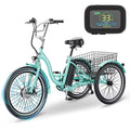 Docred 24in Electric Tricycle, 7 Speed 3 Wheel E-Bike With Large Basket, 350W 36V 10.4Ah - 15.5 MPH