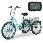 Docred 24in Electric Tricycle, 7 Speed 3 Wheel E-Bike With Large Basket, 350W 36V 10.4Ah - 15.5 MPH