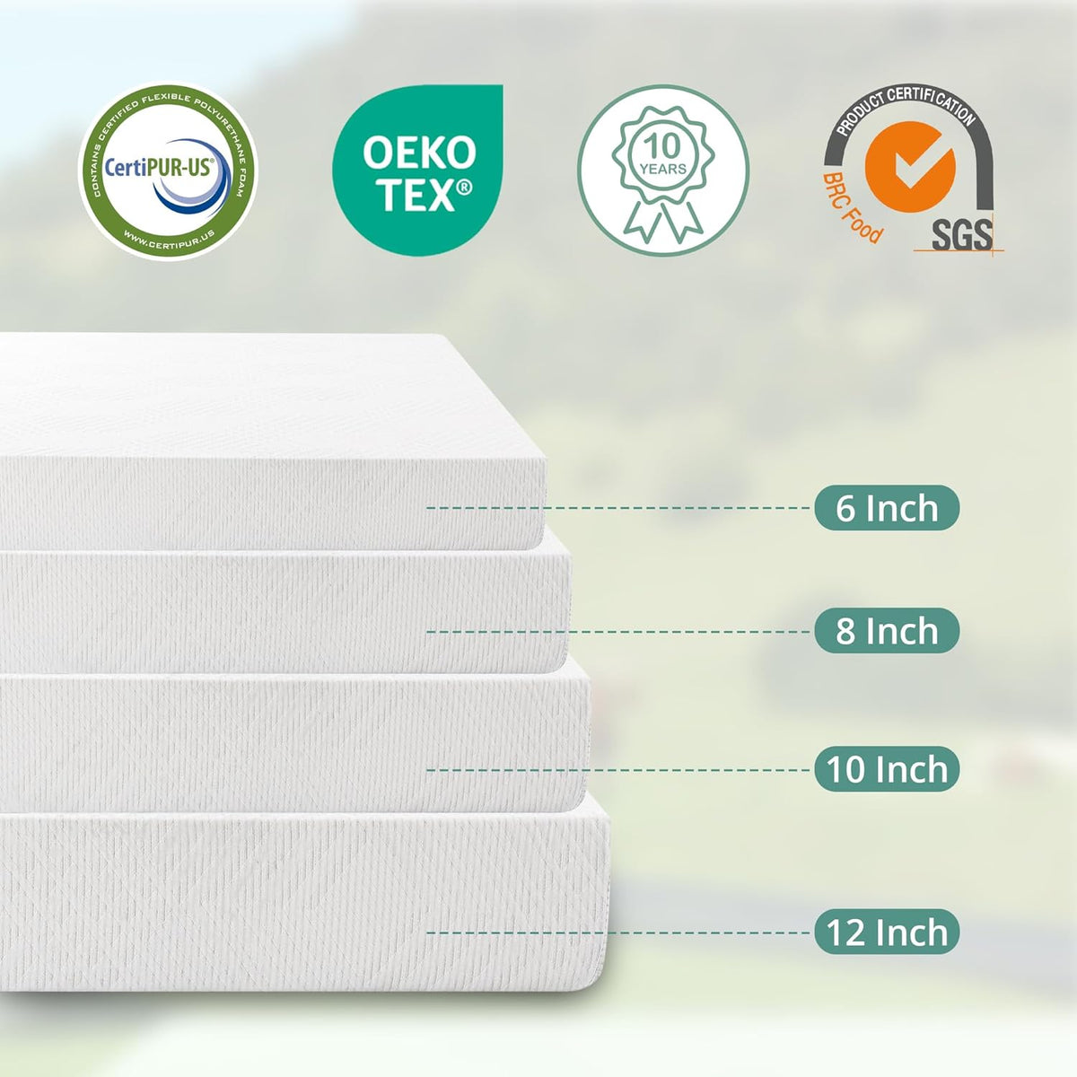 EGO 8 Inch Short Queen Memory Foam RV Mattress, White, 60 x 75 Inch, Medium Firm