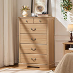 Farmhouse 6-Drawer Wood Dresser, Natural, 31.5 x 15.5 x 47 Inch