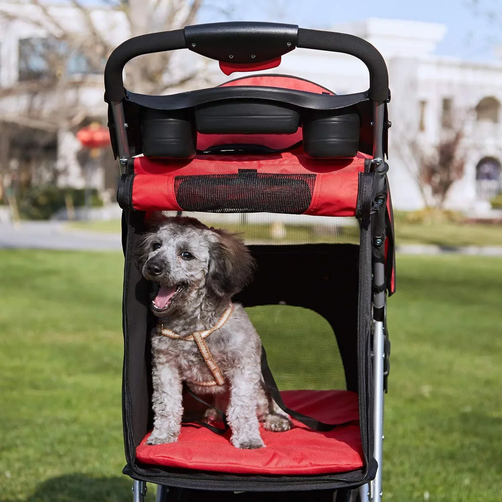 Afuhokles Pet Stroller For Small And Medium Dogs And Cats, 4 Wheels, 35lbs - Folding Storage Basket