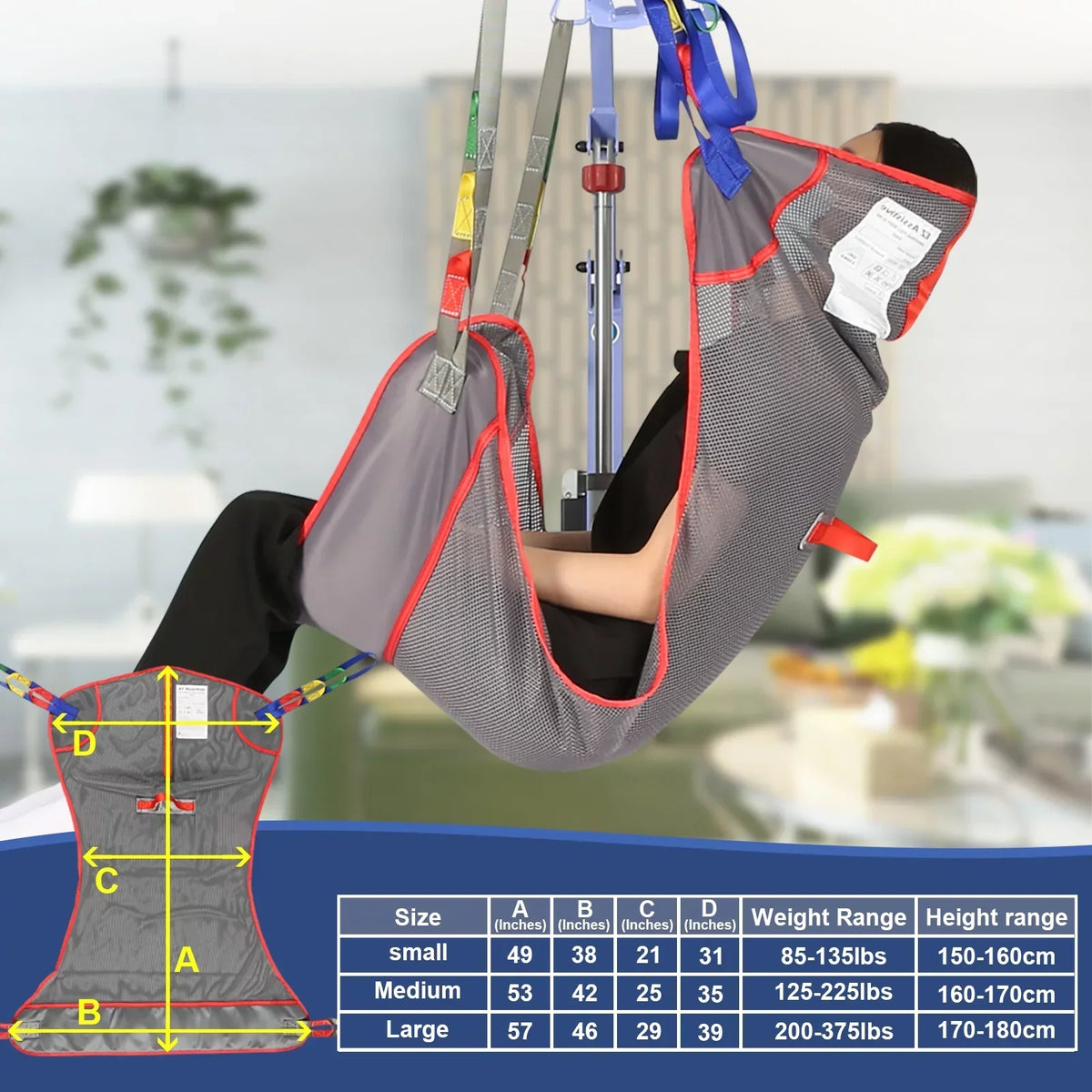 EZ Assistive Full Body Patient Lift Sling - Mesh Fabric, 500 lb, Sizes S/M/L