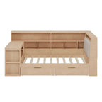 Ivery Furniture L-Shaped Wooden Twin/Full Daybed With Desk, Bookcase, Drawers And RGB Light - Natural/White