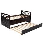 Captain Wood Twin Bed With Trundle And 3 Drawers, Brown, 78.9 in L x 42.7 in W x 36.2 in H