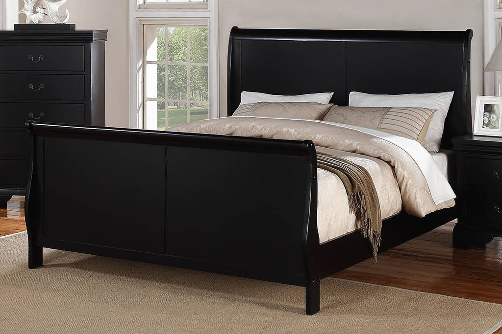 Black Louis Philippe Style California King Sleigh Bed With 2x Nightstands - 3pc Set